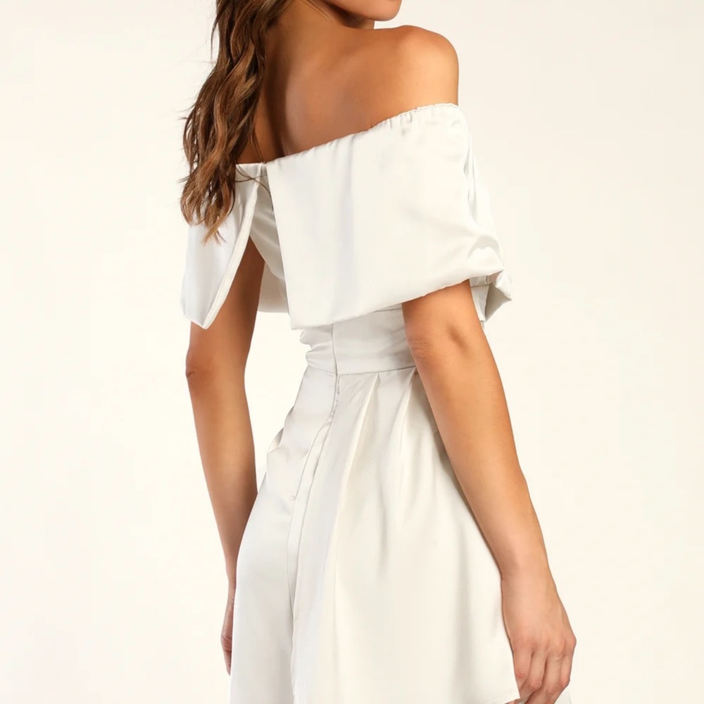 Lulus ivory satin off the shoulder dress